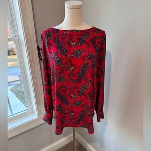 LOFT Red Paisley Long-Sleeve Tunic Top